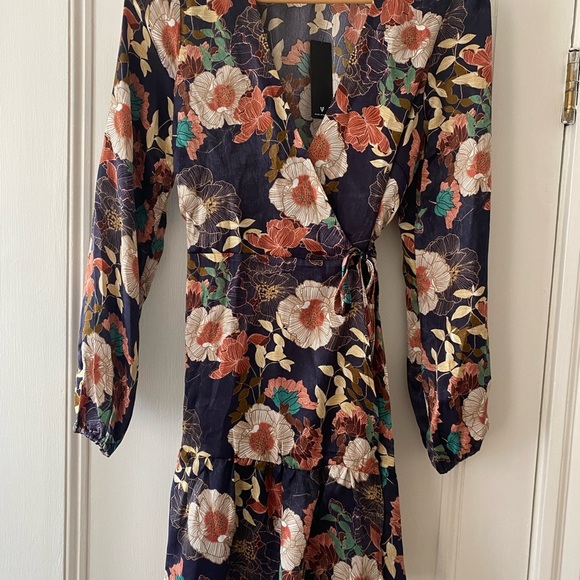 Lulu's Floral Long Sleeve Dress - Navy and Red - Picture 1 of 3